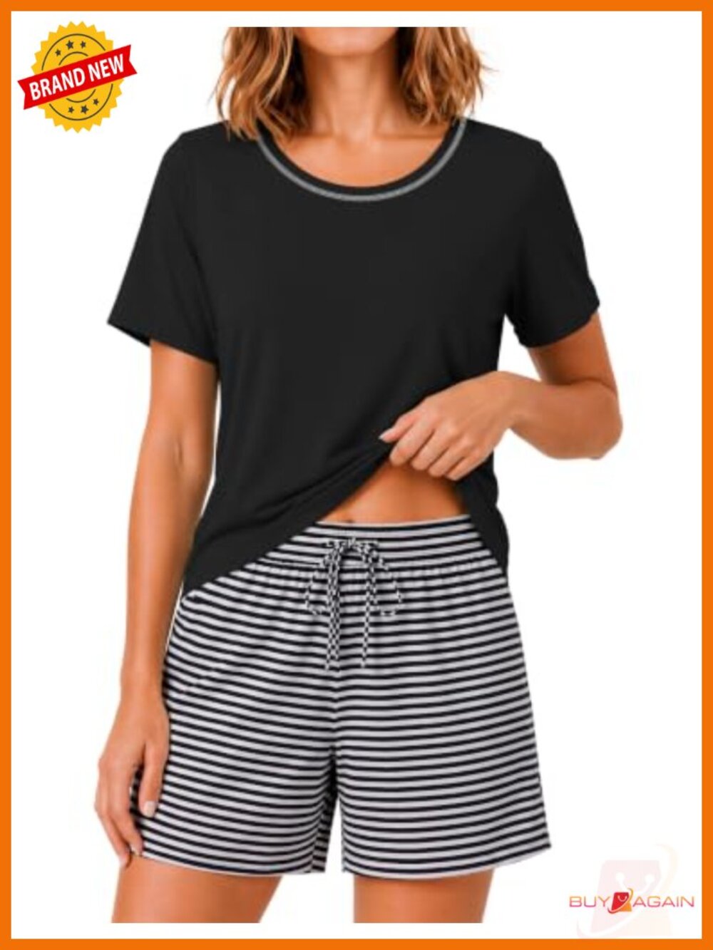 Womens 100% Cotton Pajama Set Short Sleeve Soft Sleepwear with Shorts